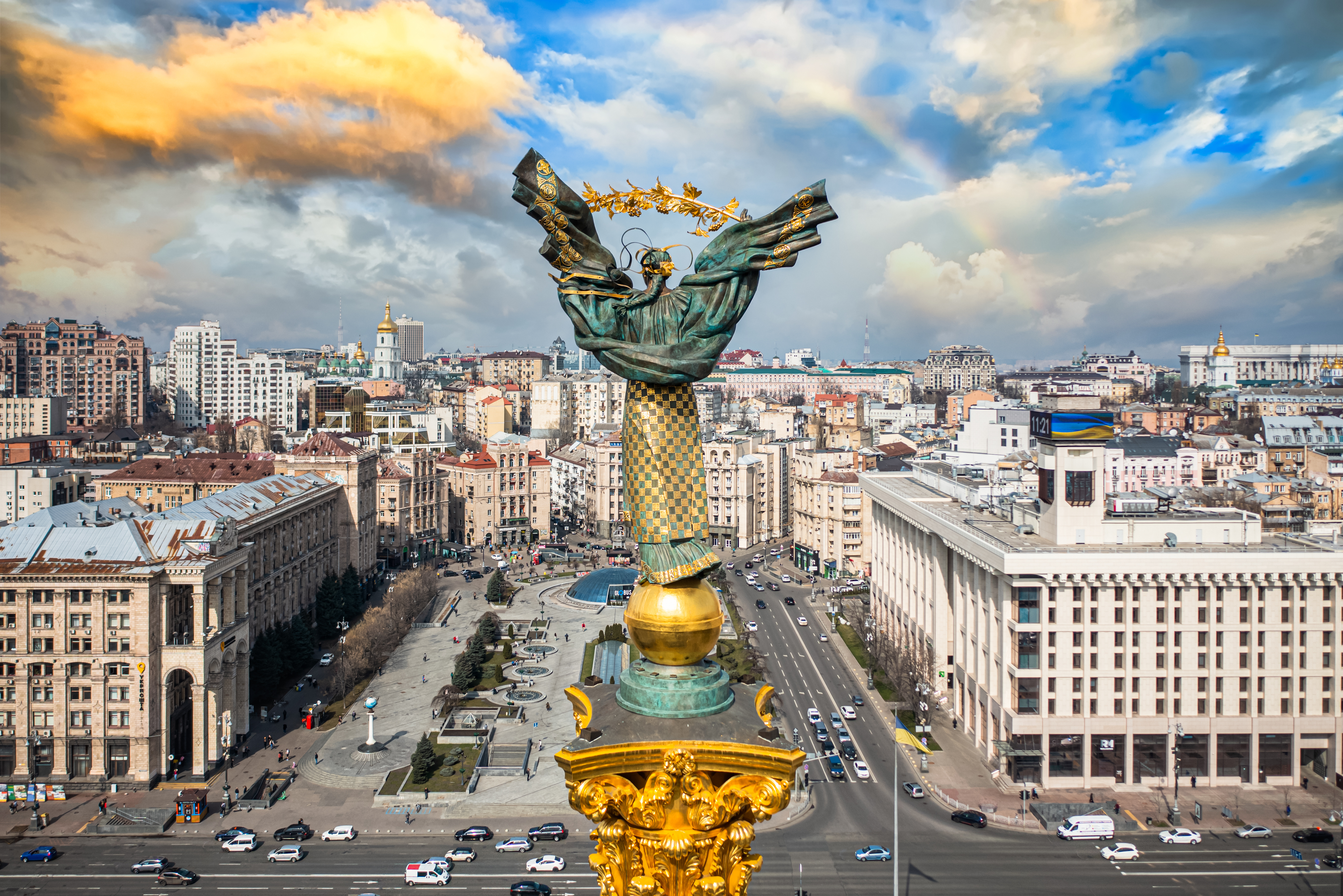 drone view from the independence monument, kyiv