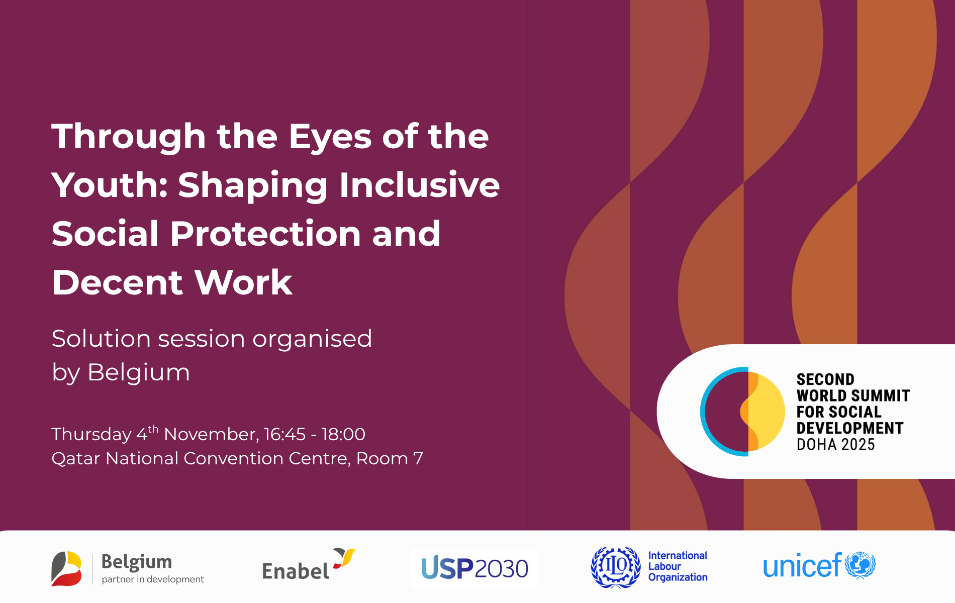 text with title of the session and partners logos