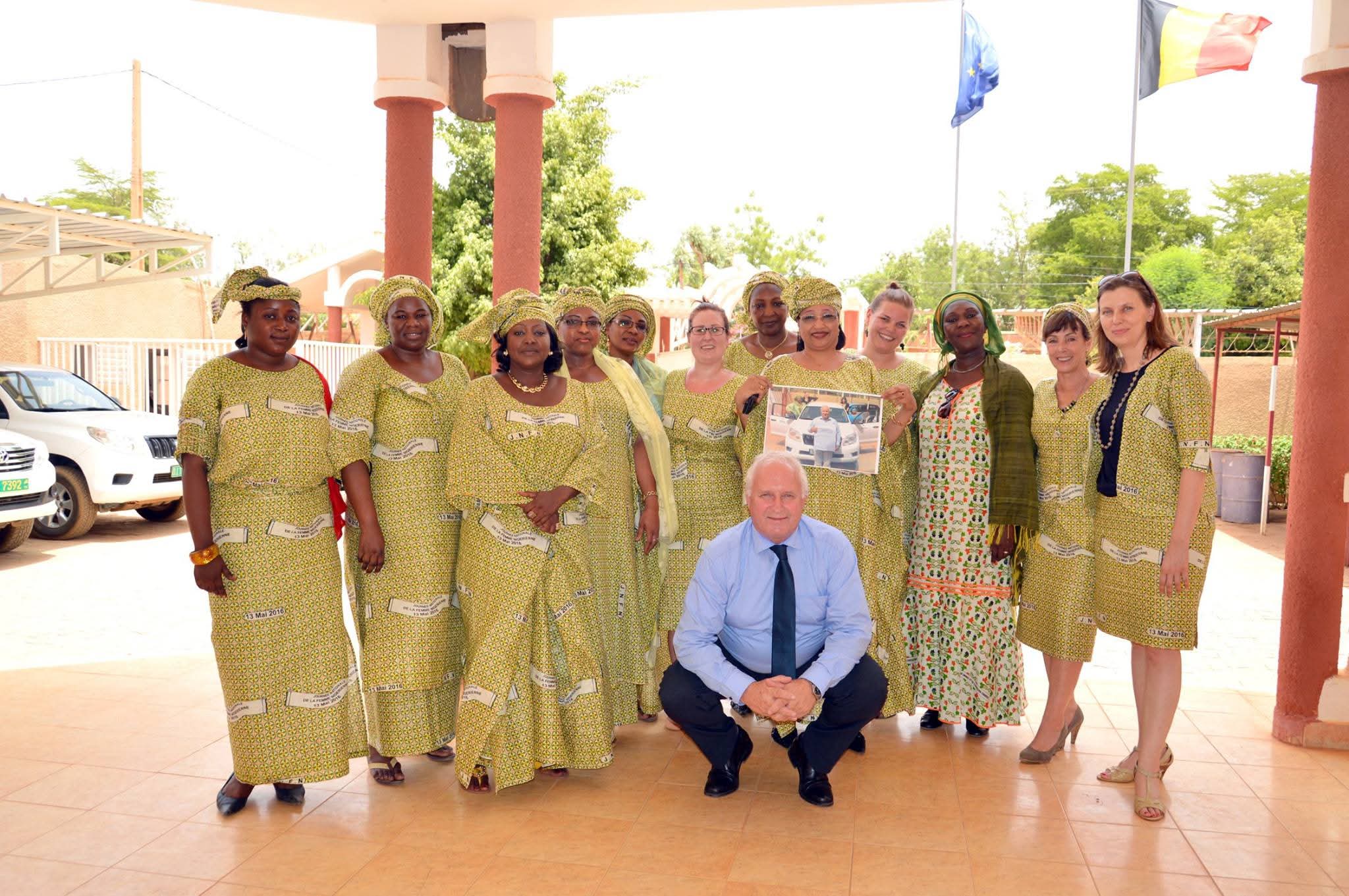 A group of women working in Niger pose with their outfit for women's day in Niger.