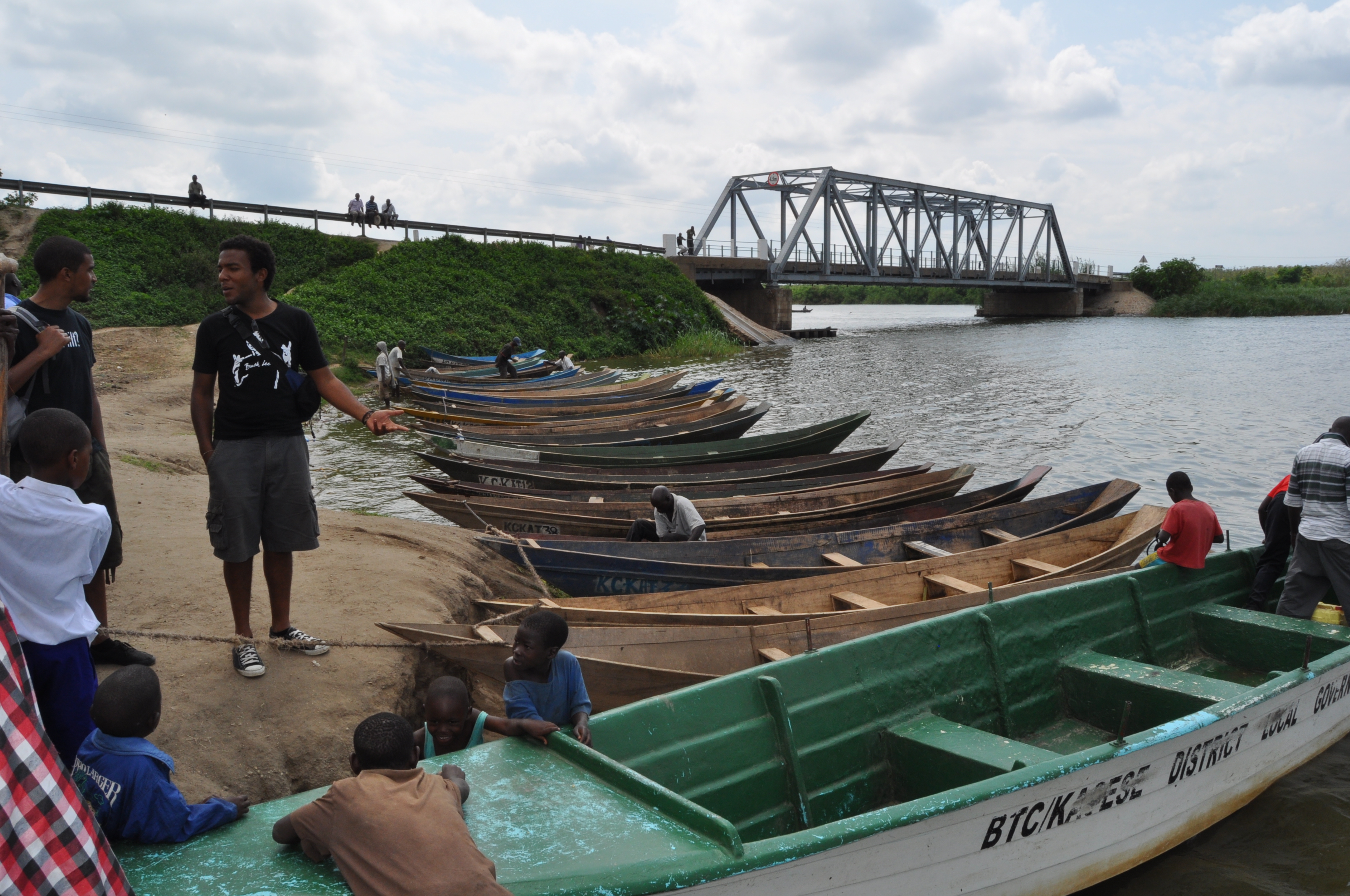 Fishing communities with boats on a lake in Uganda.