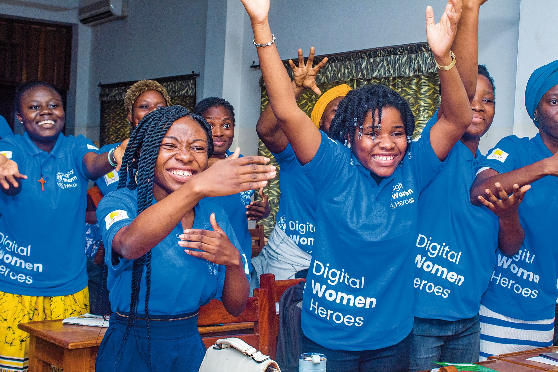 young girls cheering